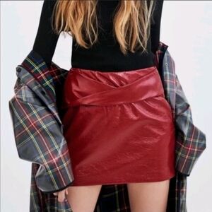 Zara Faux Leather Shiny Wine Red Mini Skirt Size S